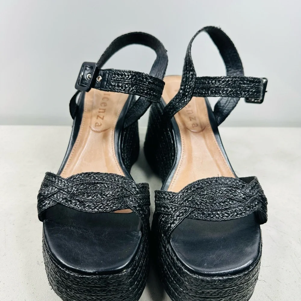 Anthropologie Vicenza Raffia Platform Heels in Black Sz 9